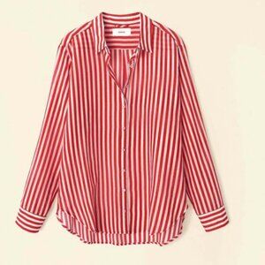 xirena beau shirt small red striped linen button up toversize top NWT